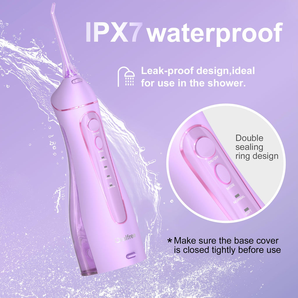 Oralfree Water Dental flosser Teeth Picks - Braces Cordless Oral Irrigator Portable Rechargeable Travel Irrigation Cleaner IPX7 Waterproof Electric Professional Flossing Teeth Cleaning for Home