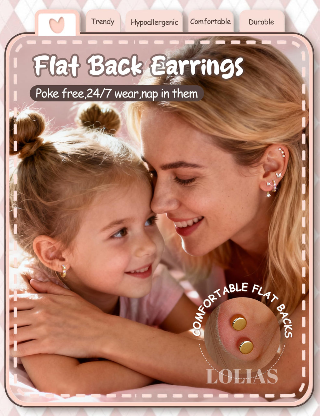 Surgical Steel Flat Back Earrings-Hypoallergenic Earrings for Girls Women