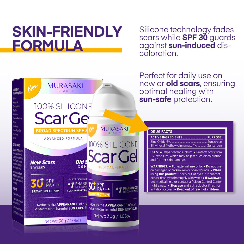 Silicone Scar Gel Scar Cream: SPF 30 Advanced Medical-Grade Formula for Surgical Scars, C-Section, Stretch Marks, Acne, Burns, Keloids, Old & New Scars – Broad Spectrum UV Protection 1.06oz (30g)