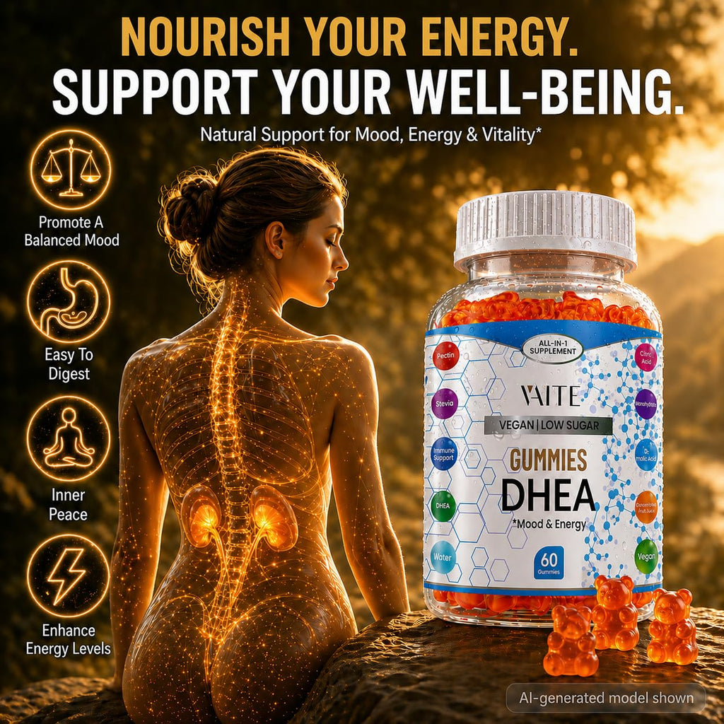 VAITE DHEA 50mg Gummies for Men and Women – Hormone Balance, Energy & Mood Support – Immune System Booster – Vegan, Gluten-Free, Non-GMO – Perimenopause & Menopause Supplement 60 Chews
