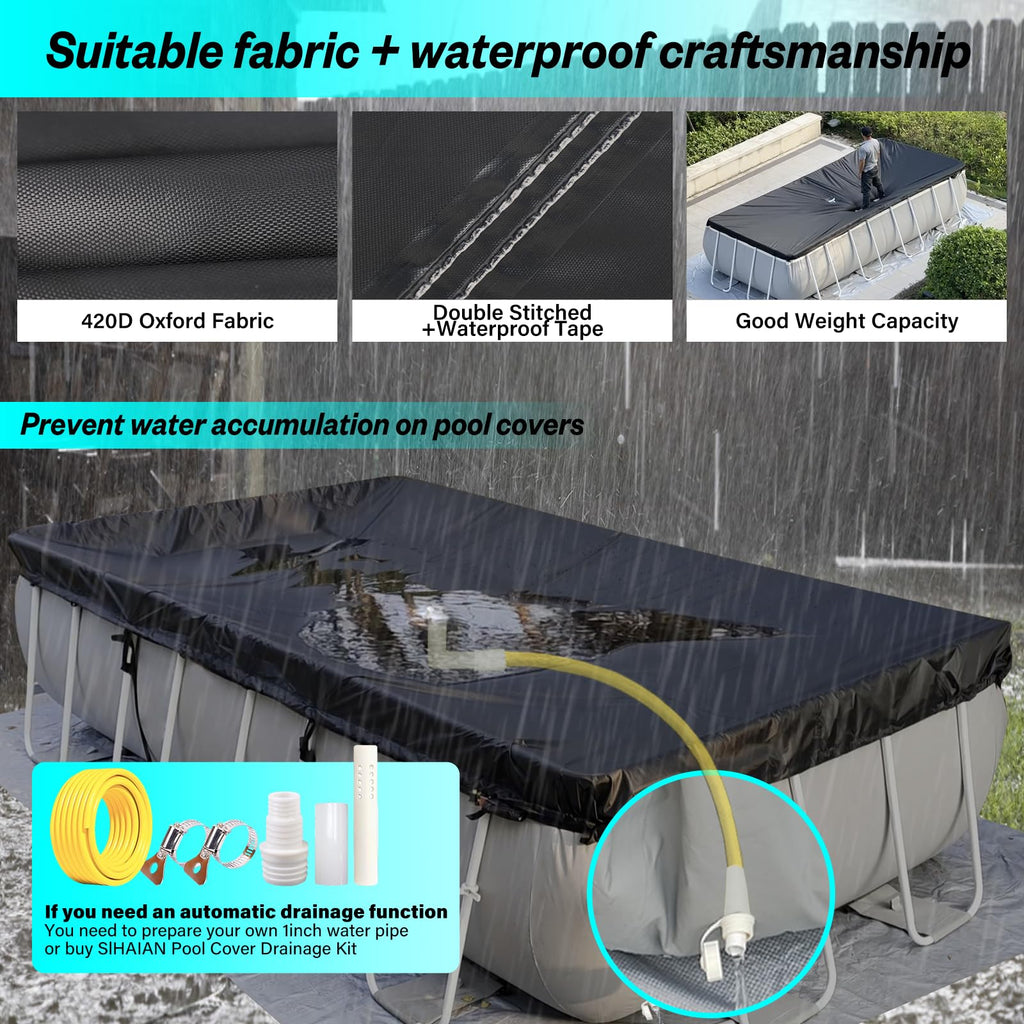 SIHAIAN 10x20Ft Rectangular Pool Cover with Side Storage for Oval and Rectangular Above Ground Pool, One-Piece Solar Oval Pool Cover, Preventing Waterlogging, UV and Weather Resistant WP:10000kPa+