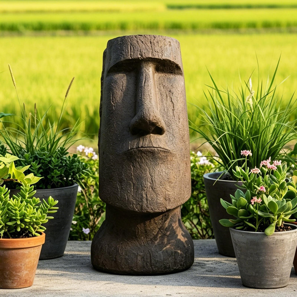 FlowLuxe 35.6" H Moai-Inspired Statue - Easter Island Head Sculpture for Indoor & Outdoor - Iconic Moai Design Statue for Garden Yard Patio Lawn Porch Decor