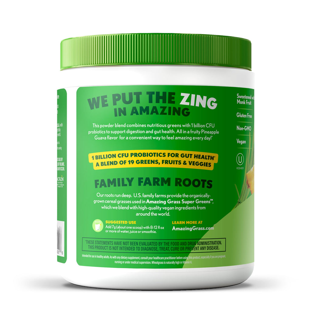 Amazing Grass Super Greens Powder Digest, Organic Greens Blend Smoothie Mix, Digestion Support, Spirulina, Chlorella, Probiotic Drink Mix, Pineapple Guava, 30 Servings, 7.4 Ounce (Packaging May Vary)