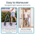 Vive Mobility Lightweight Walker for Seniors - Narrow, Folding Walker w/Wheels for Small & Tight Spaces - Light Weight for Balance, Compact Doorways, Foldable - Portable & Collapsible for Travel