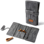 Whitluck's Waxed Canvas Tobacco Smoking Pipe Pouch with Leather Pipe Stand, Travel Pipe Case Bag for 2 Pipes and Other Accessories (Charcoal Grey)