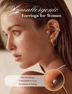 Florideco Silver Plated Flat Back Earrings Hypoallergenic Surgical Steel Earrings for Women Trendy Cartilage Chain Hoop Earring Studs Star Heart CZ Flatback Stud Earring Pack