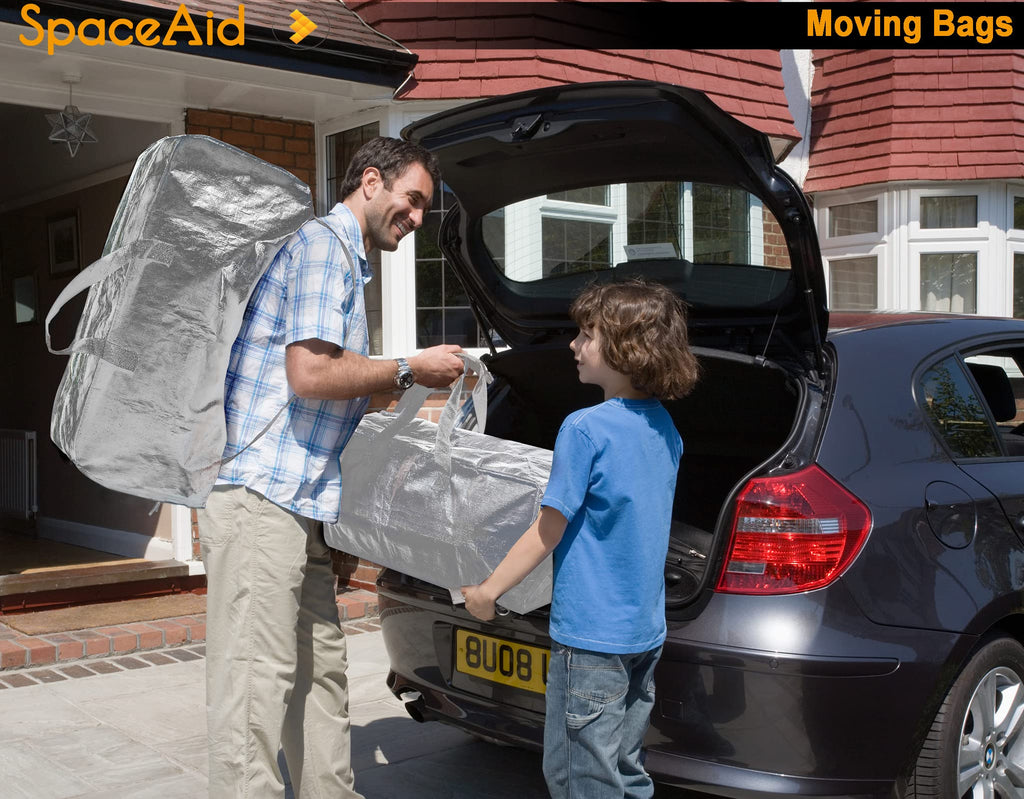 SpaceAid Heavy Duty Moving Bags, Extra Large Storage Totes W/Backpack Straps Strong Handles & Zippers, Alternative to Moving Boxes, Packing & Moving Supplies, Gley (8 Pack)