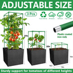 3 Packs 47 x 16 x 16 Inch Garden Tomato Cages with 17 Gallon Grow Bags- Square Plant Support Trellis Assembled with Planter Bags- Garden Cucumber Vegetables Frames for Vertical Climbing Plants