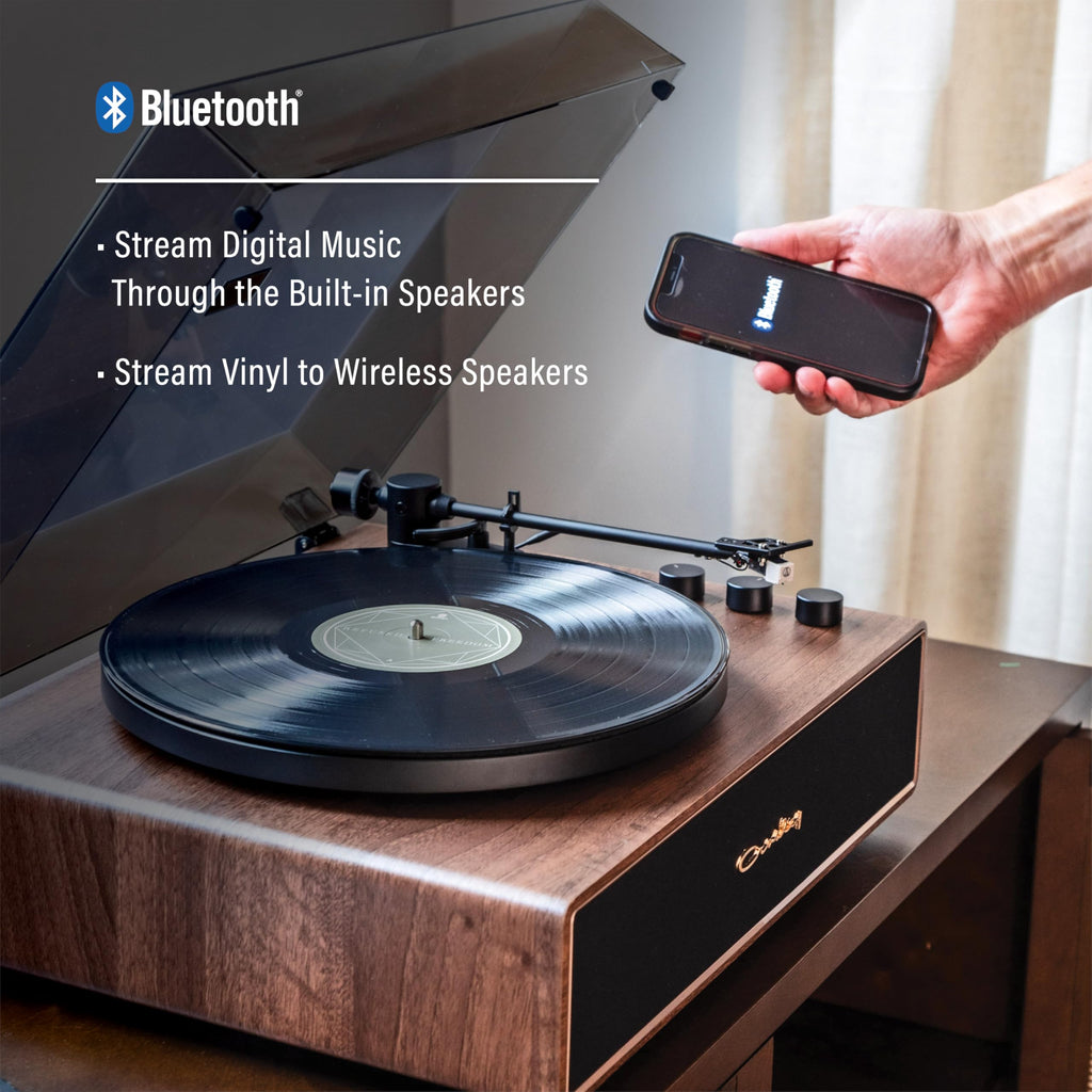 Crosley CR6046A-WAGL Stave 2-Speed Bluetooth Record Player Turntable with Built-in Speakers, Walnut