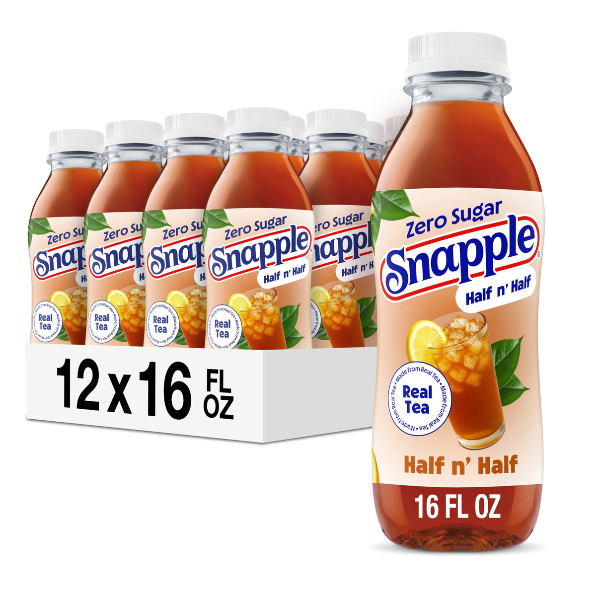 Snapple Zero Sugar Half 'n Half Lemonade Tea, 16 Oz Bottles, 12 Count