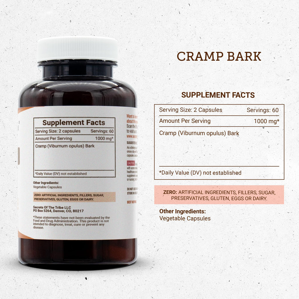 Secrets of the Tribe Cramp Bark 120 Capsules, Made with Vegetable Capsules and Cramp Bark (Viburnum Opulus) Dried Bark (120 Capsules)