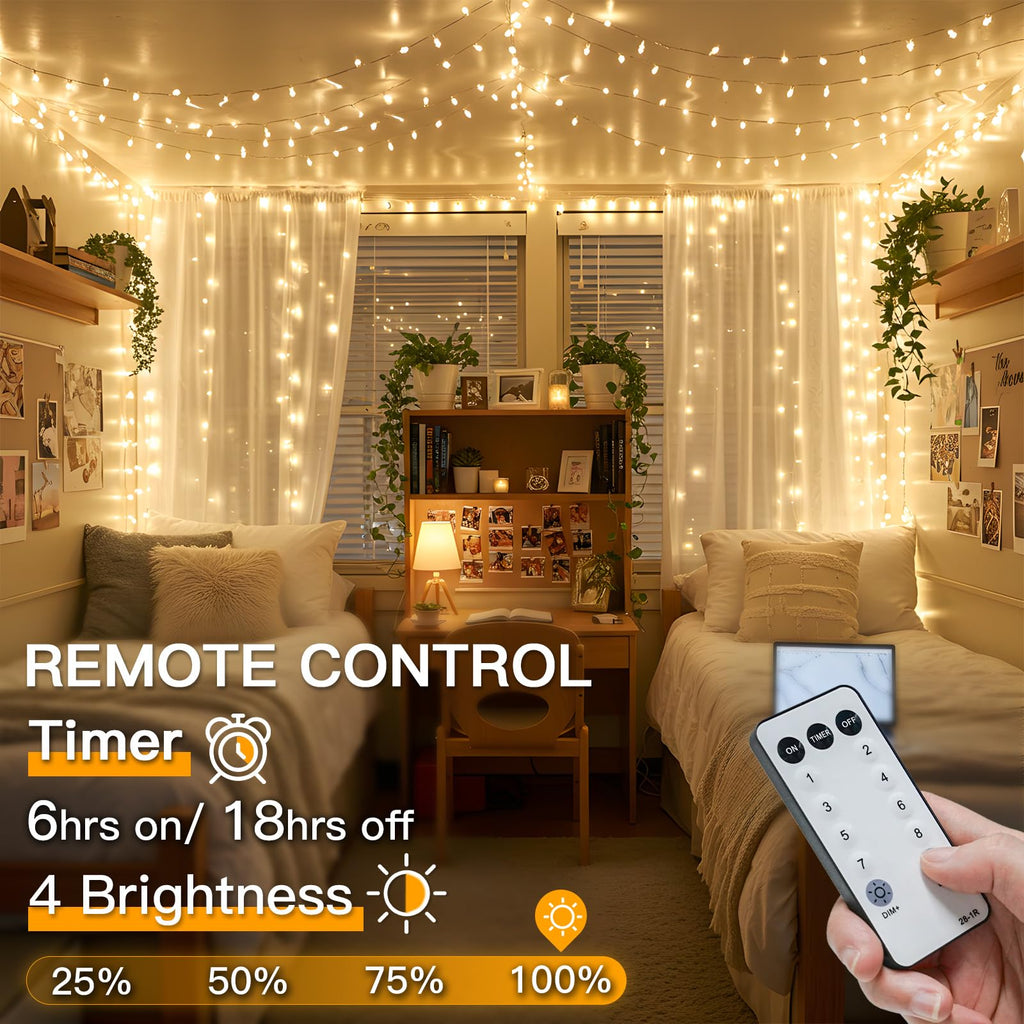 suddus Indoor String Lights with Remote, Warm White Christmas Lights Plug in with Timer, 33ft 100 LED Twinkle Fairy Lights for Bedroom Dorm Xmas Tree Wreath Wedding Garden Party Outdoor Decorations