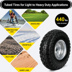 4.10/3.50-4 Flat Free Tire Wheels 10 Inch, (2 PICK) Solid Rubber Puncture Proof Airless Wheels with 5/8" Bearings 2.2" Offset Hub for Hand Truck, Dolly Gorilla Cart, Wheelbarrow, Outdoor Utility Cart