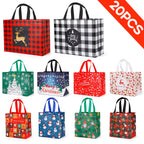 YANGTE 20 Pack Christmas Gift Bags Assorted Sizes, Reusable Tote Bags with Handle, Includes 4 Large 8 Medium 8 Small Non-Woven Christmas Bags for Xmas Party Favors