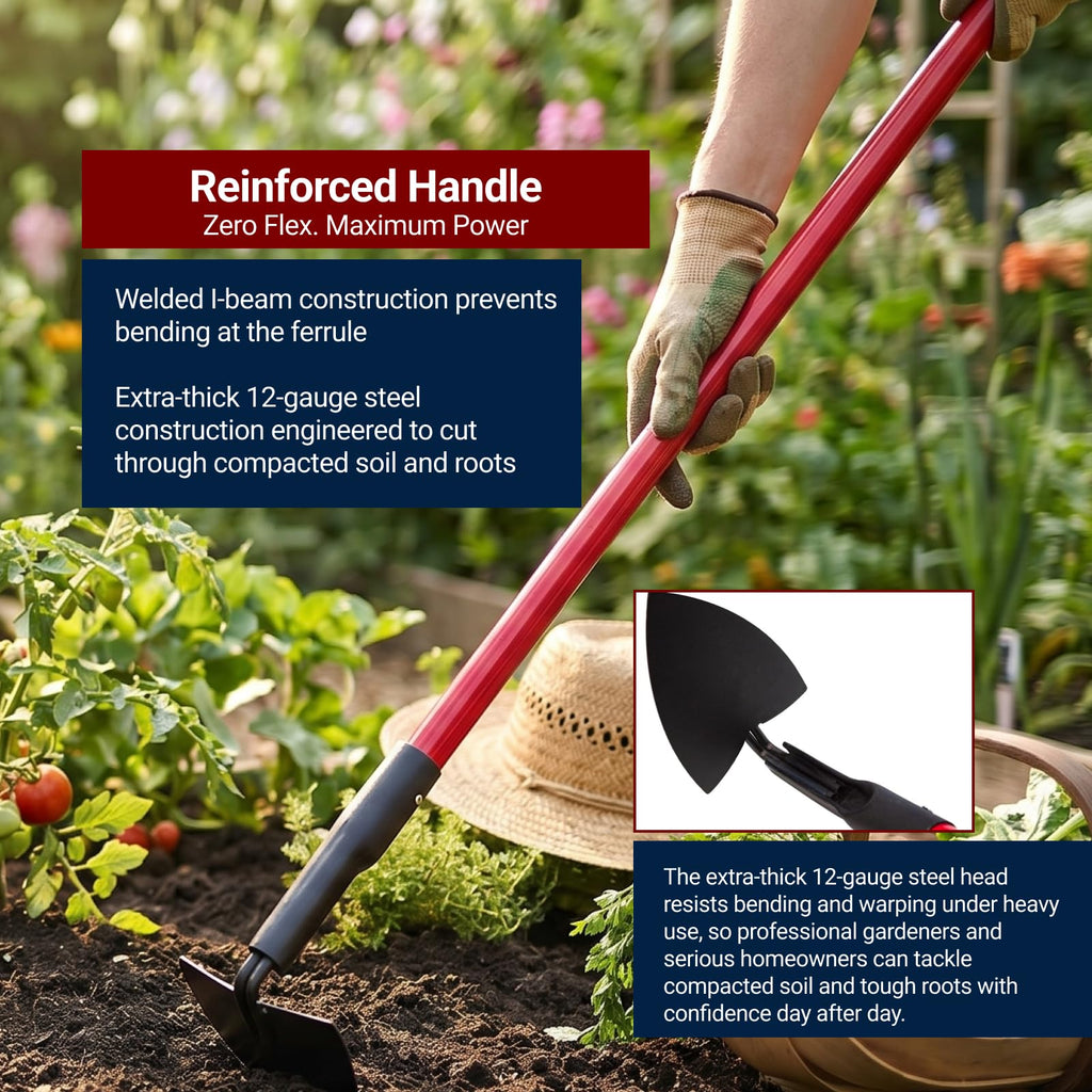 BULLY TOOLS Warren Hoe Professional 12-Gauge 6.25-Inch Garden Hoe Tool with Fiberglass Handle, Commercial Strength, Gardening Tools, 100% Made in The USA