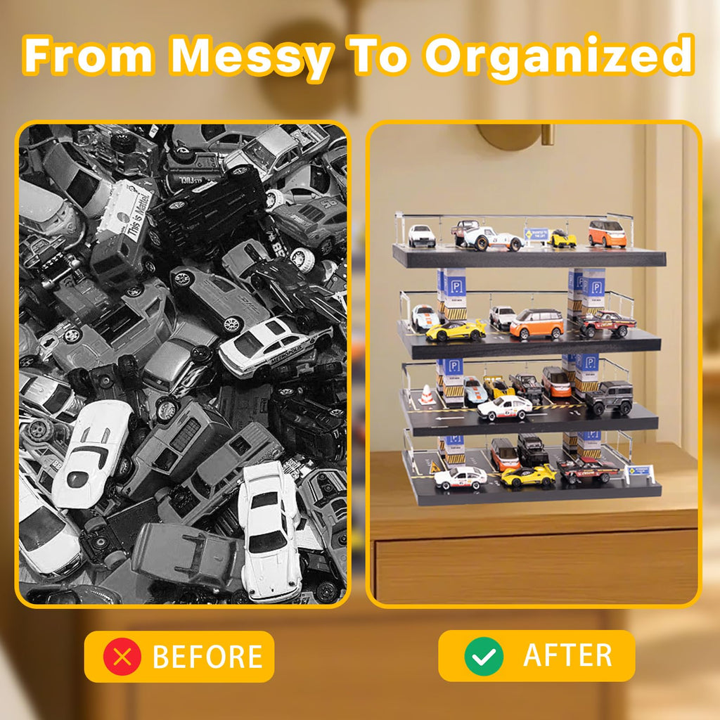 Hotwheels Display Case,Hot Direct Wheels Dispaly Case,1/64 Scale Diecast Toy Car Storage, Parking Garage Diorama - Freestanding Storage with 4 Levels 24 Spots Maximum 40 Cars(Cars Not Included)