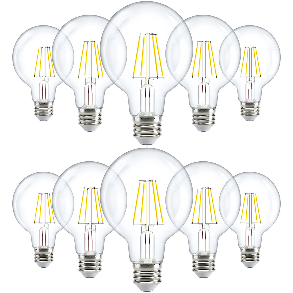 Sunco 10 Pack G25 Globe Light Bulbs LED Edison Vanity Light Bulbs, CRI90, 2700K Soft White, Dimmable, 5W=60W, Clear Vintage Filament Globe, 500 Lumens, E26 Base, Indoor Outdoor, UL