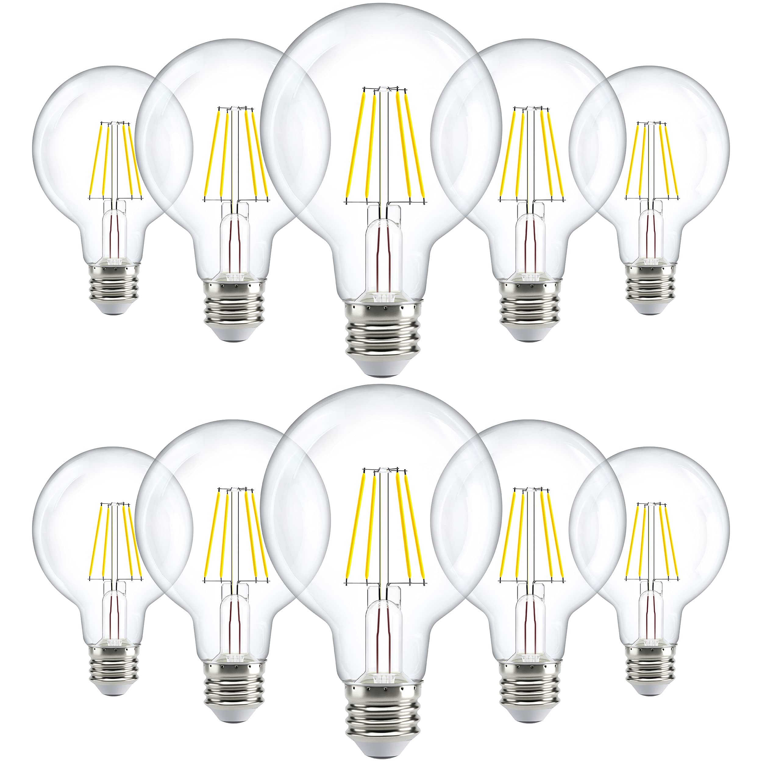 Sunco 10 Pack G25 Globe Light Bulbs LED Edison Vanity Light Bulbs, CRI90, 2700K Soft White, Dimmable, 5W=60W, Clear Vintage Filament Globe, 500 Lumens, E26 Base, Indoor Outdoor, UL
