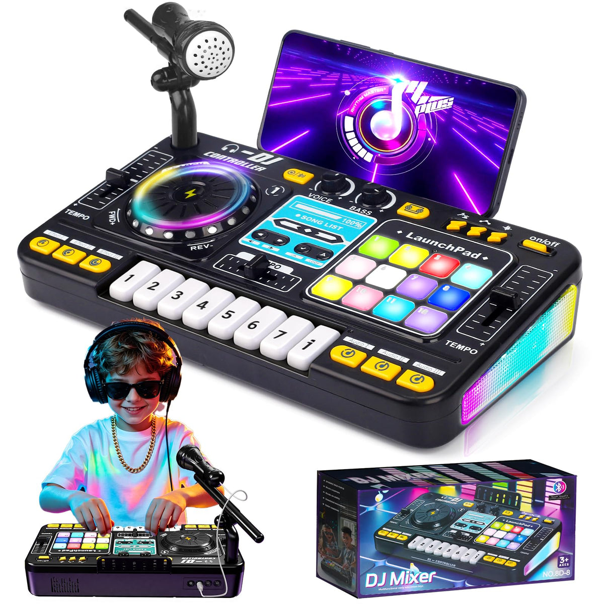 Tsomtto Kids DJ Mixer Table Musical Toy with Lights & Bluetooth