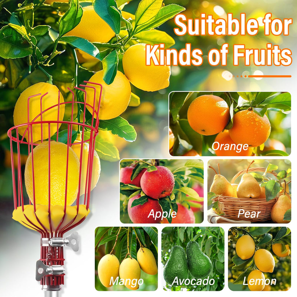 ACTREY 26FT Reach Fruit Picker Pole with Basket Telescoping,Apple Picker