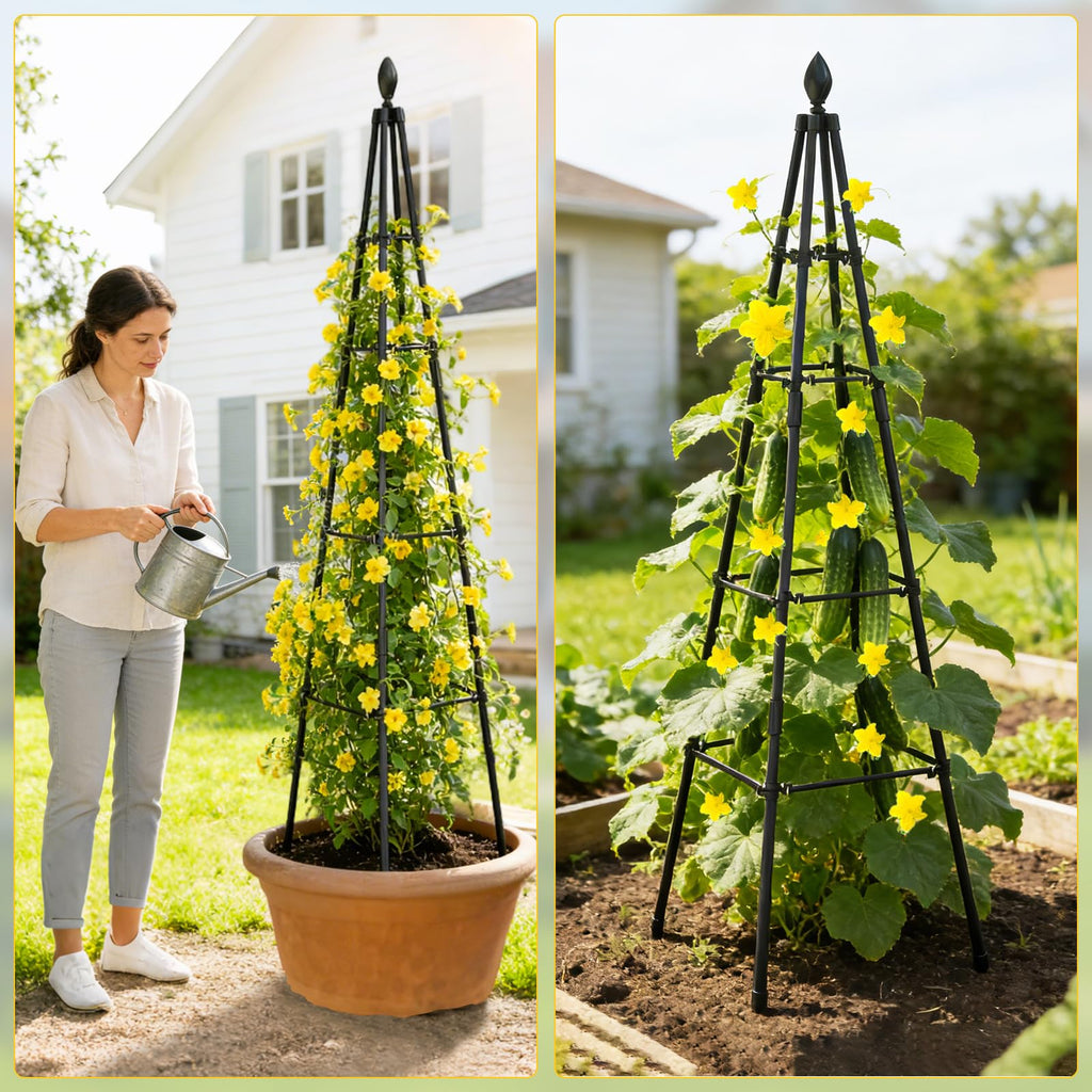 Adjustable Garden Trellis for Climbing Plants, 6FT Obelisk Plant Support Tower for Potted & In-Ground Vegetables, Tomatoes, Cucumbers, Vines - Easy Assembly, Indoor & Outdoor Use（2 Pack）