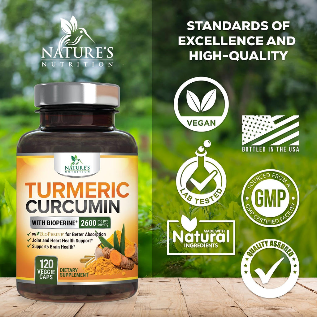Turmeric Curcumin Supplement - 2400mg Organic Turmeric Per Serving - 95% Curcuminoids & BioPerine Black Pepper Extract for Best Absorption - Natural Vegan Joint Support, Bottled in USA - 120 Capsules