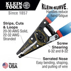 Klein Tools 11057 Wire Cutter/Stripper, Made in USA, Heavy Duty Cutter for 20-30 AWG Solid and 22-32 AWG Stranded Wire