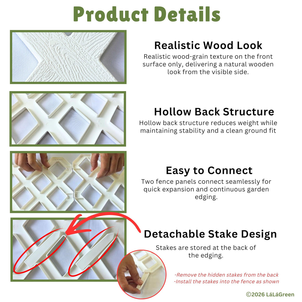 LaLaGreen Garden Edging Border (23x8.5in, 10 Pack) White Plastic Fence