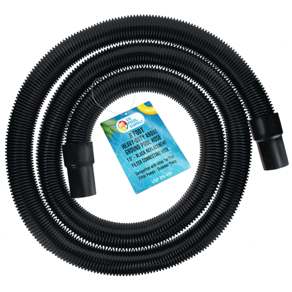 U.S. Pool Supply 8 Foot Heavy-Duty Above Ground Pool Hose, 1.5" - Black Replacement Filter Connecting Hose, Flexible Spiral Wound EVA - Compatible with Intex for Pool Filter Pumps - Skimmer Pump
