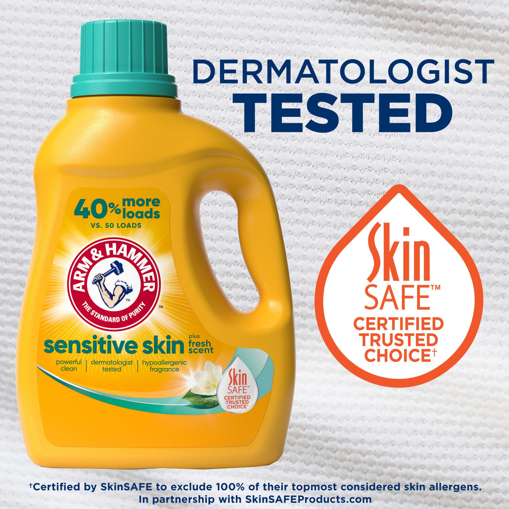 ARM & HAMMER Sensitive Skin Liquid Laundry Detergent, Fresh Scent, 105 fl oz, 105 Loads