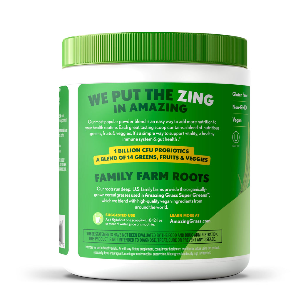 Amazing Grass Super Greens Powder, Organic, Greens Superfood Powder, Smoothie Supplements, Supports Digestion, Probiotics, Spirulina, Beet Root, Original, 30 Servings, 8.5 Ounce (Packaging May Vary)