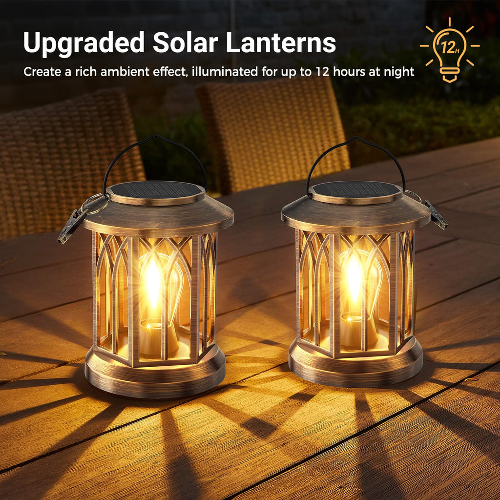 WdtPro Solar Lanterns Outdoor Lights, 6 Pack Bright Lanterns Outdoor Waterproof with Clip Patio Decor, Hanging Solar Lights for Outside Garden Yard Front Porch Table Decoration (Antique Copper)