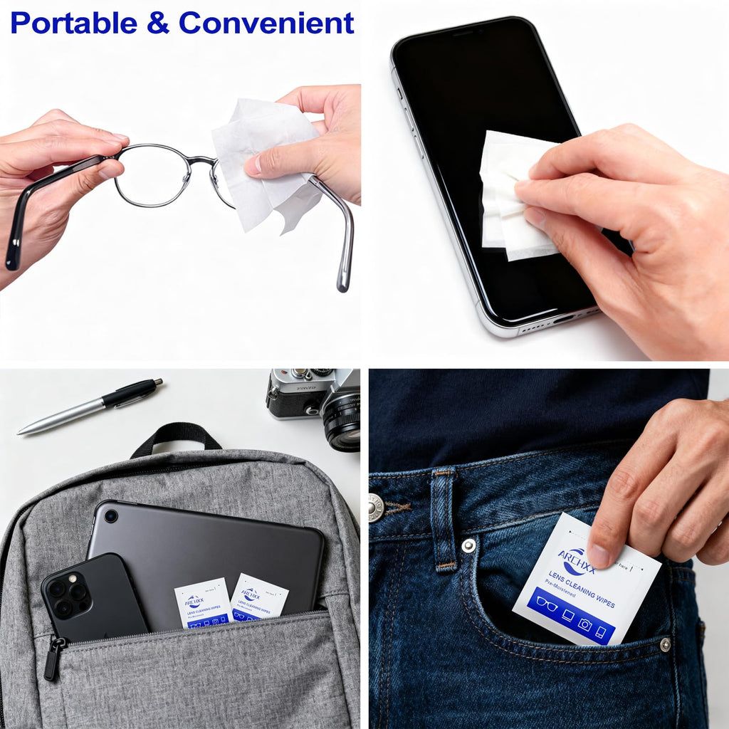 ARCHXX 400 Count Lens Wipes for Eyeglasses, +1 Clip-On Pouch Microfiber Lens Cleaner, Individually Wrapped Pre-Moistened Eye Glasses Cleaner Wipes for Glasses, Sunglasses, Camera Lenses, Streak-Free