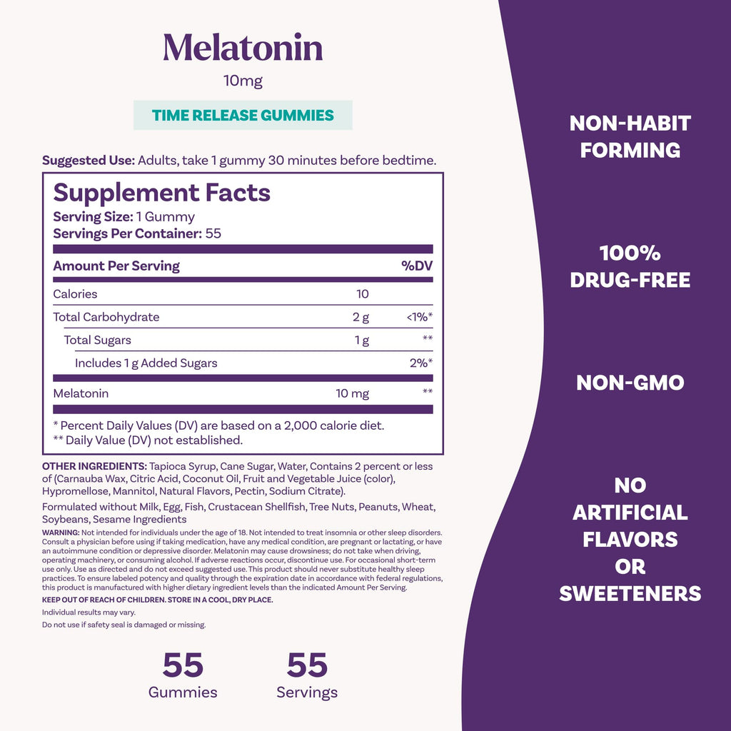 Natrol 10 mg Melatonin Gummies, Time Release Sleep Gummies for Adults, Minimize Wake Ups, Strawberry-Flavored, 55 Count, 55 Day Supply