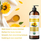 velona USDA Certified Organic Sunflower Oil - 64 Fl Oz | 100% Pure and Natural Carrier Oil | High Oleic, Refined| Cooking, Skin, Hair, Body & Face Moisturizing