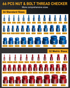 66-Piece Nut and Bolt Thread Checker Kit | 34 SAE (Blue) + 32 Metric (Red) Thread Gauges - Precision Bolt Size Finder for Tight Spaces, DIY & Professional Repairs