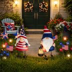 HONGLAND Solar Patriotic Gnomes Garden Stakes - 4th of July Decorations 25" American Flag Garden Gnomes Outdoor Decor for Outdoor & Memorial Day Yard Art 2 Pack
