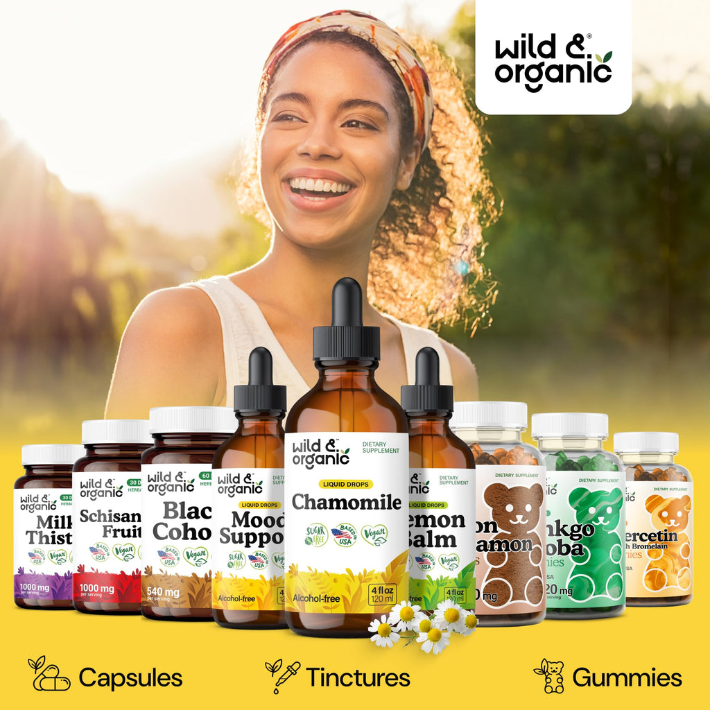 Wild & Organic Chamomile Flowers Tincture - Calming Supplement for Relaxation - Chamomile Extract Liquid Drops - Vegan, Sugar & Alcohol-Free - 4 fl oz