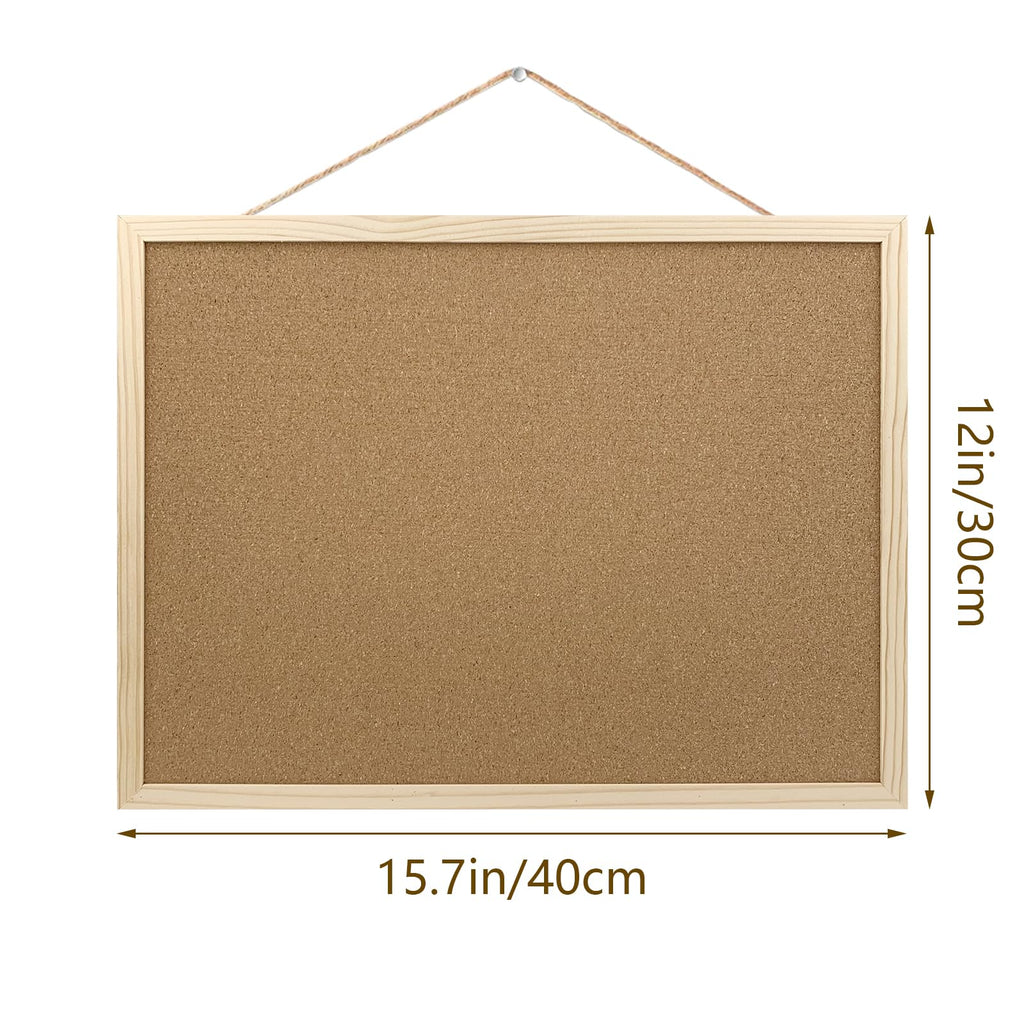 GDMINLO Cork Board Bulletin Board, 15.7"X 11.81" pin Boards for Walls, Oak Wood Finish Frame, Wall Mounted Cork Board for Office Home and School(Pins, Eye Bolts, gaskets, Screws) (Pack of 2)