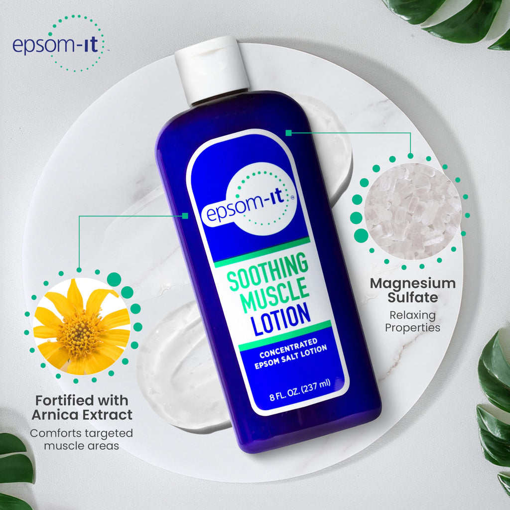 EPSOM-IT Soothing Muscle Lotion - Epsom Salt Magnesium Sulfate Cream Arnica for Muscle Stiffness, Topical Magnesium Lotion, Providing Comfort for Legs, Knee and Feet, 8.0 oz., 2-Pack