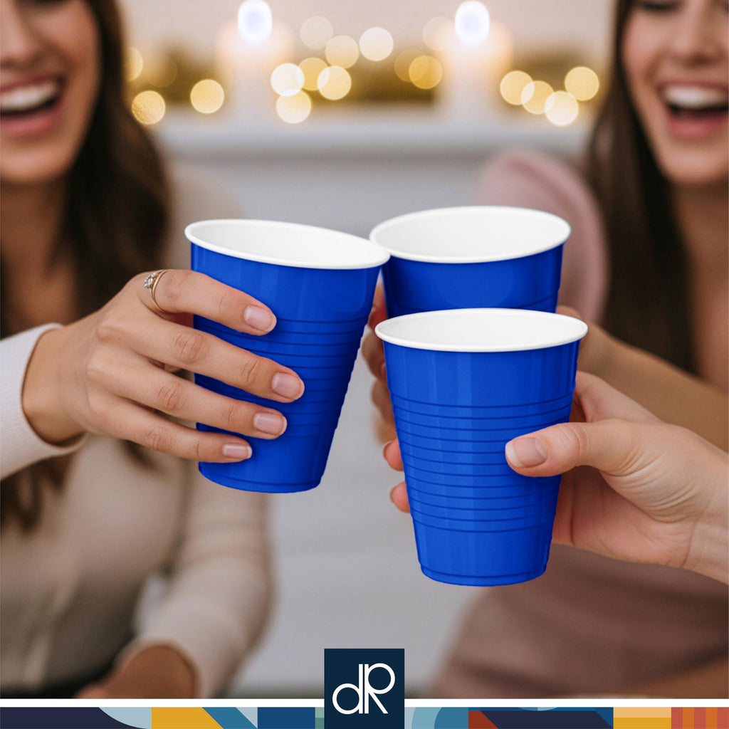 DecorRack Blue Plastic Cups, 12 oz Disposable Cups, Reusable Party Supplies (120 Count)