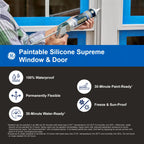 GE Supreme Paintable Silicone Caulk for Window & Door, White, 9.5 fl oz Cartridge, 12 Pack - 100% Waterproof Silicone Sealant, 7X Stronger Adhesion, Freeze & Sun Proof