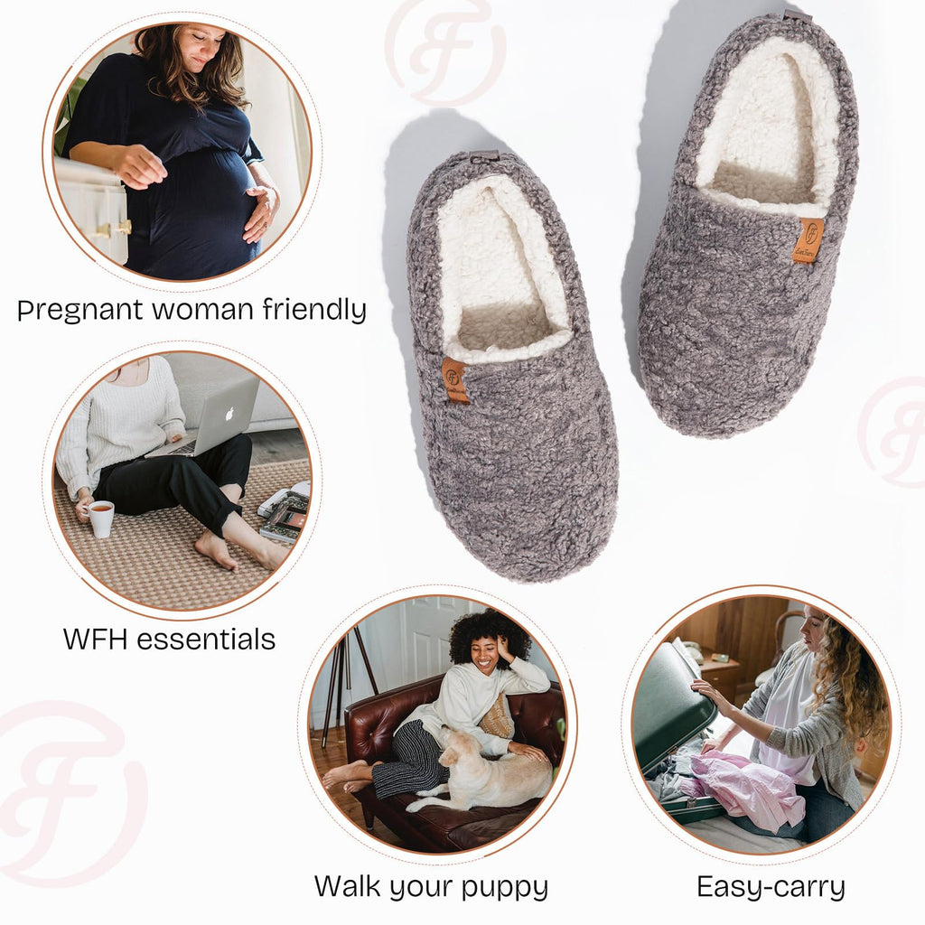 EverFoams Women’s Soft Curly Memory Foam Slippers Grey,7-8 US