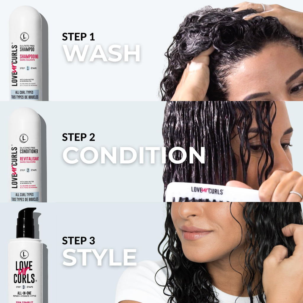 Love Ur Curls Fragrance Free Shampoo and Conditioner Set with All in One Curl Cream Styler for Curly Hair, 3 Step System to Repair, 200 mL