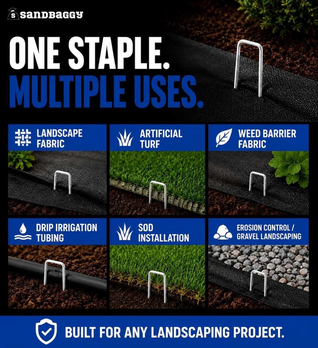 Sandbaggy 200-Count Rust-Free 6-Inch Landscape Staples (11 Gauge Steel) - Galvanized SOD Garden Stakes Pin ~ Trusted by Farmers & Contractors Across the USA