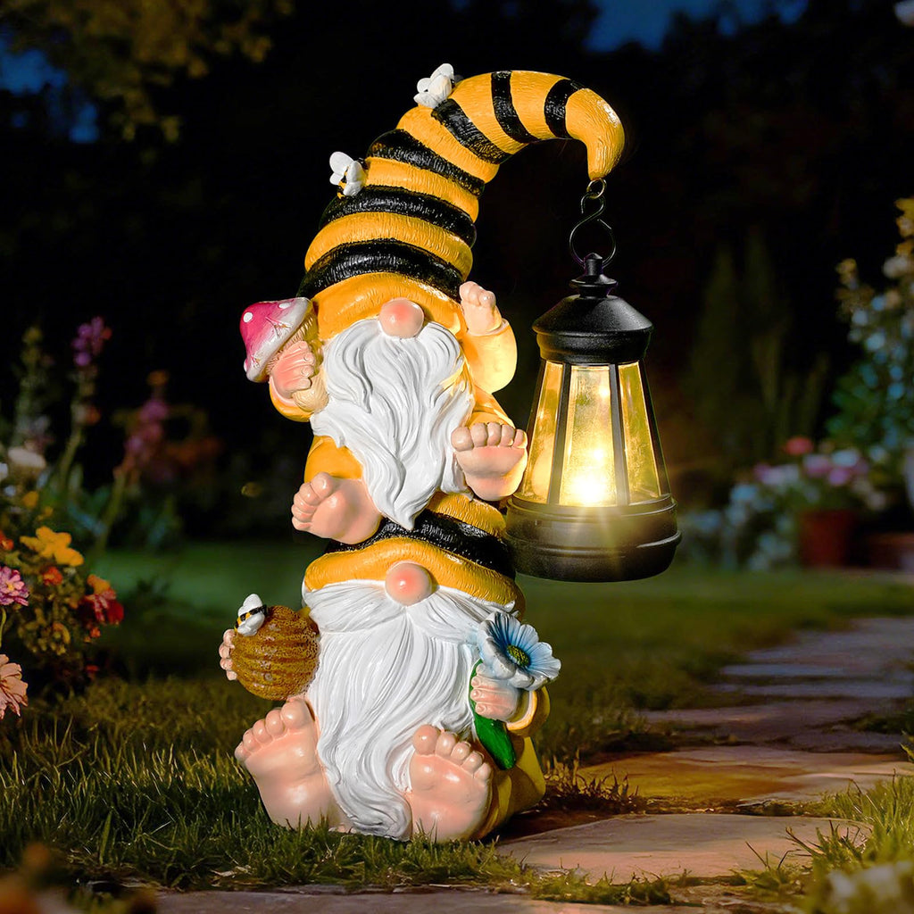Solar Gnome Garden Decor with LED Lantern,Outdoor Gnomes Statues