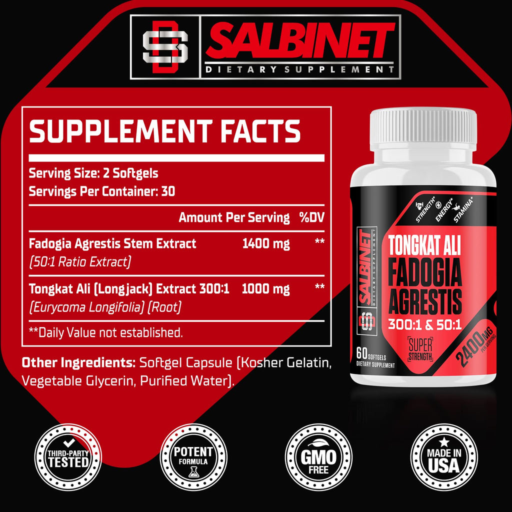 2400mg Fadogia Agrestis Tongkat Ali Supplements - Third Party Tested - 1400mg Fadogia Agrestis & 1000mg Tongkat Ali, Maximum Strength, Muscle Mass & Athletic Performance, 4 Packs