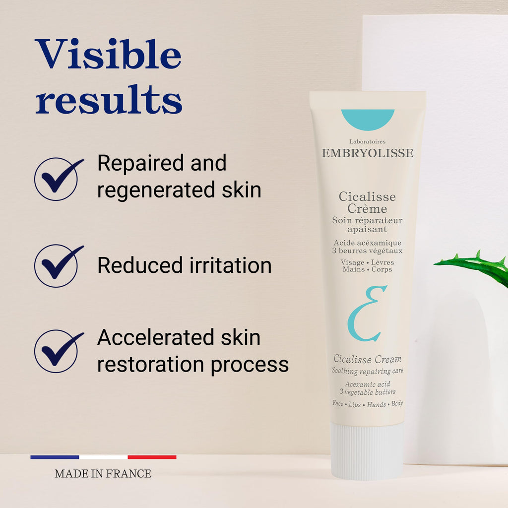 Embryolisse Cicalisse Face Cream. Moisturizer with Hyaluronic Acid that Accelerates Skin's Restoration Process - Daily Skin Care for Face, Body and Lips, All Skin Types - 1.35 Fl Oz