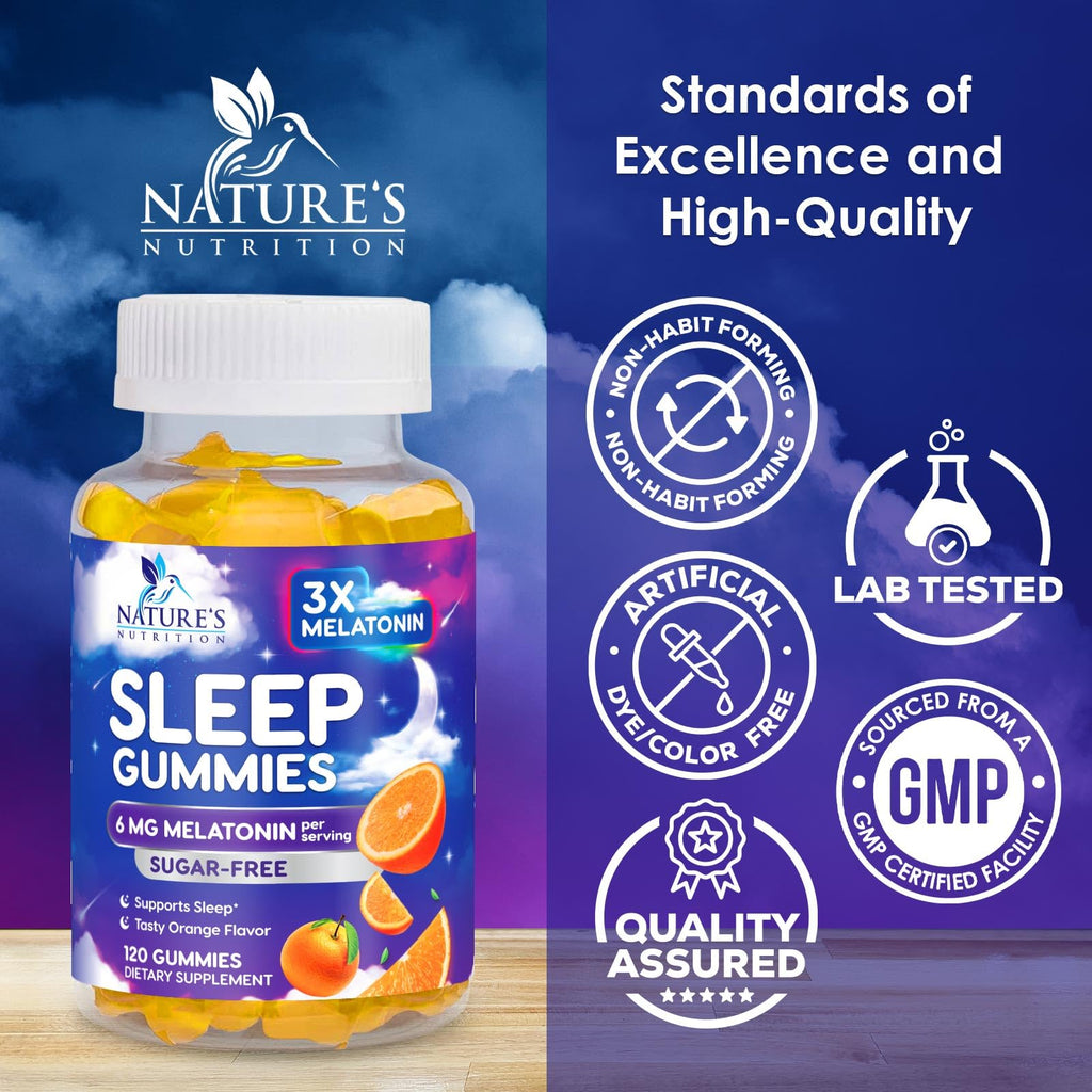 Melatonin Sleep Gummies - 6mg Per Serving - Sugar-Free Sleep Support Melatonin Gummy for Adults - Extra Strength Sleeping Gummy Supplement - Supports Restful Sleep - Tasty Orange Flavor - 120 Gummies