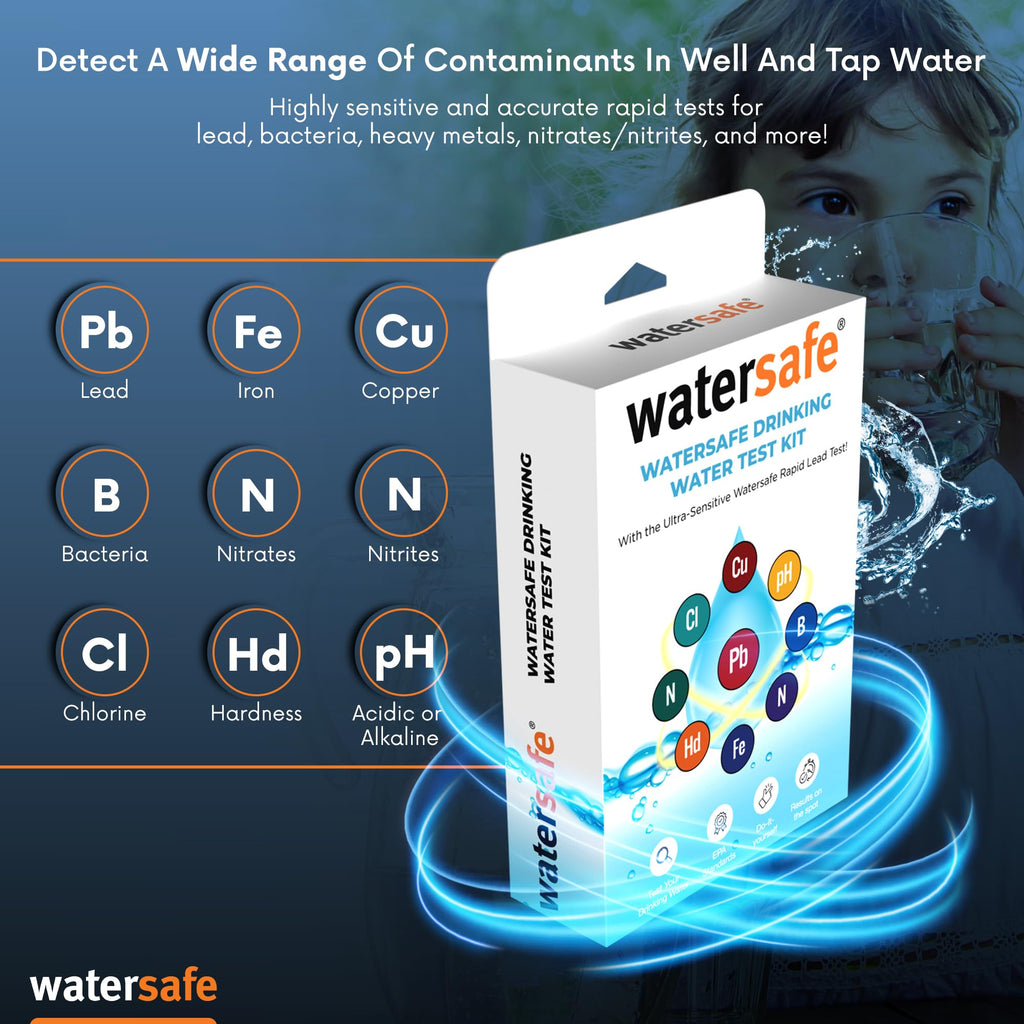 Watersafe The Original Water Testing Kit for Drinking Water, Well and Tap Water, Sensitive Lead in Water Test, Bacteria, Hardness, pH, Nitrates, Easy Instructions, Lab-Accurate Results, 2 Pack